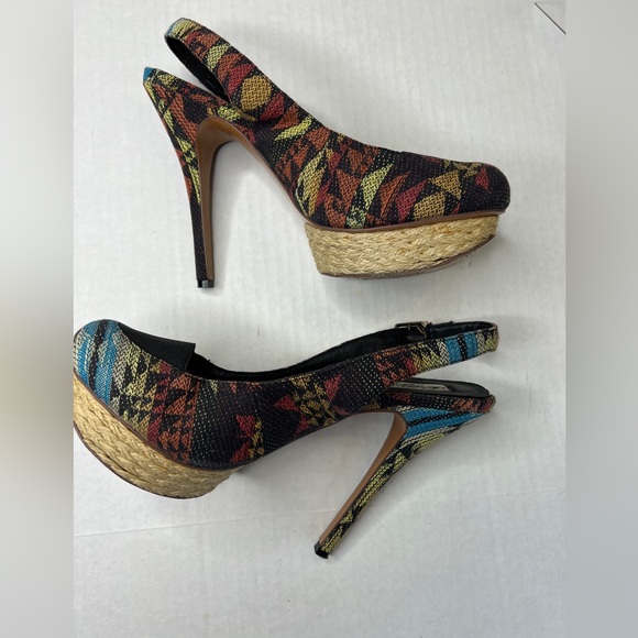 Naughty Monkey Overboard Geometric Print Platform Slingback Heel Size 9.5 - Picture 3 of 10